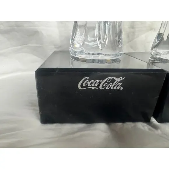 Set of 2 Coca-Cola Collectors Christmas‎ Bottles Hobbleskirt solid & stands 6 oz